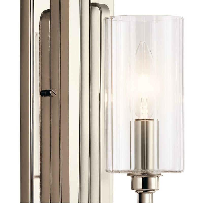 Kichler Kimrose 14in 1-Light Wall Sconce | Art Deco Polished Nickel Steel | Hallway & Living Room Accent | 4.5 x 14 x 6.25 in | Model 52415PN