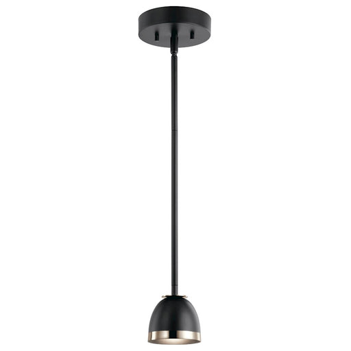 Kichler Baland 1-Light Mini Pendant | Mid-Century Modern Black Steel with Polished Nickel Rims | Kitchen Island & Dining Nook | Model 52419BKLED
