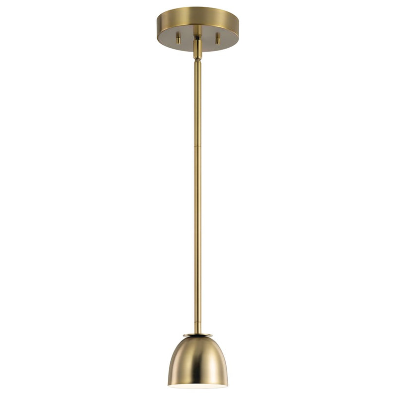 Kichler Baland 4in 1-Light Mini Pendant | Mid-Century Modern Brushed Natural Brass Steel | Kitchen Island & Accent | 300 Lumens | Model 52419BNBLED