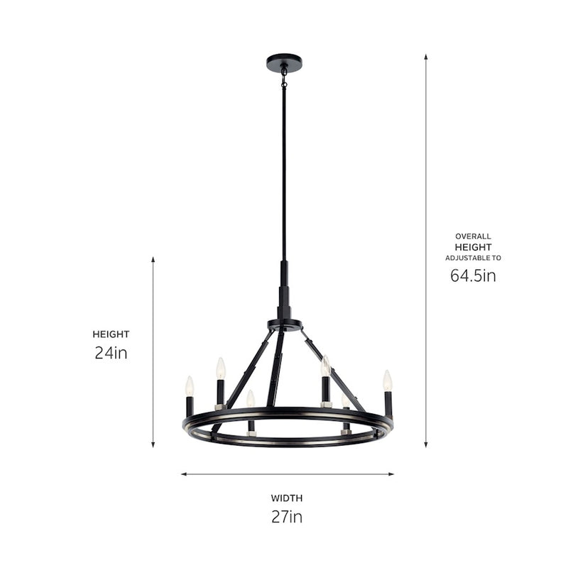 Kichler Emmala 34in 10-Light Chandelier | Art Deco Black Steel | Dining Room & Entryway | 34 x 34 x 28 in | Model 52421BK