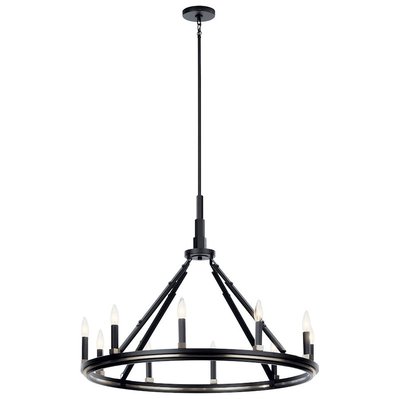 Kichler Emmala 34in 10-Light Chandelier | Art Deco Black Steel | Dining Room & Entryway | 34 x 34 x 28 in | Model 52421BK