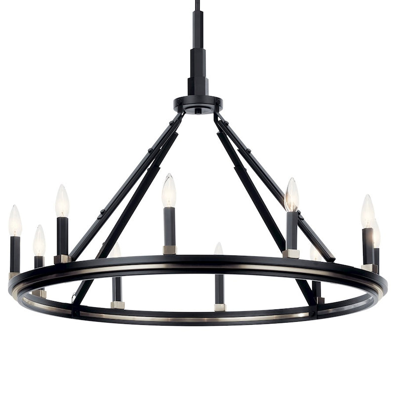 Kichler Emmala 34in 10-Light Chandelier | Art Deco Black Steel | Dining Room & Entryway | 34 x 34 x 28 in | Model 52421BK