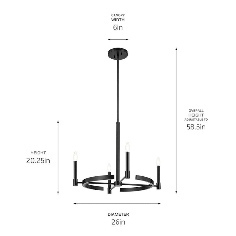 Kichler Tolani 20.25in 4-Light Chandelier | Art Deco Black Steel | Dining Room & Living Room | 20.25 in H | Model 52426BK