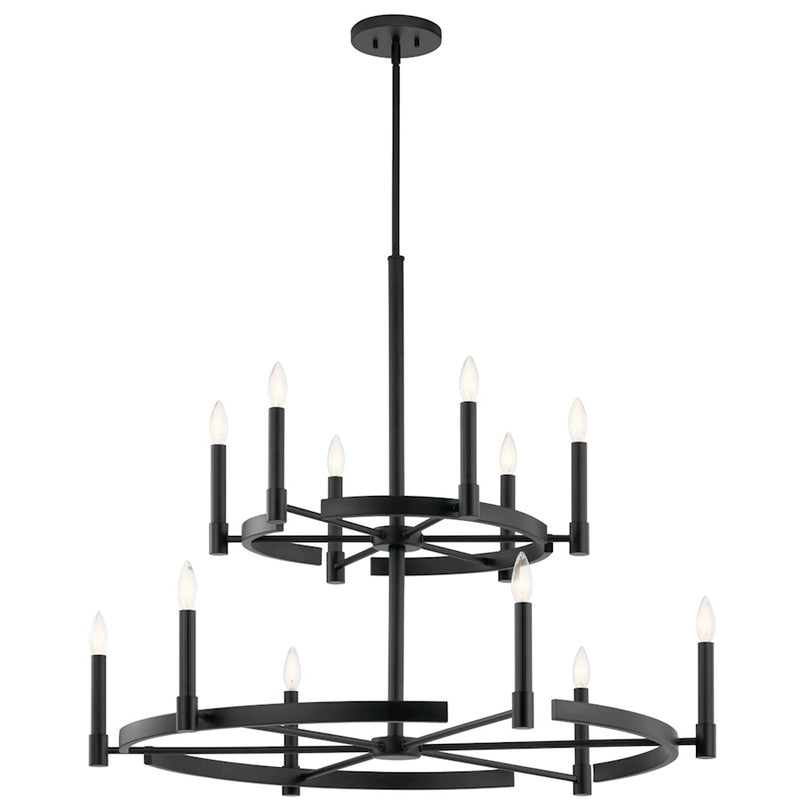 Kichler Tolani 12-Light Chandelier | Polished Nickel Steel Double-Tier Wagon Wheel | Dining Room & Great Room | 40 x 33.25 in | Model 52428PN