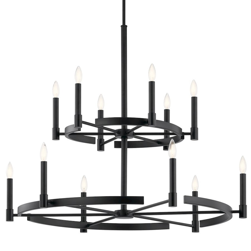 Kichler Tolani 12-Light Chandelier | Polished Nickel Steel Double-Tier Wagon Wheel | Dining Room & Great Room | 40 x 33.25 in | Model 52428PN