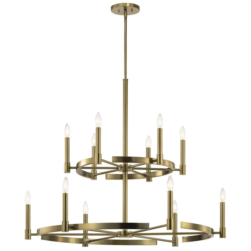 Kichler Tolani 12-Light Chandelier | Polished Nickel Steel Double-Tier Wagon Wheel | Dining Room & Great Room | 40 x 33.25 in | Model 52428PN