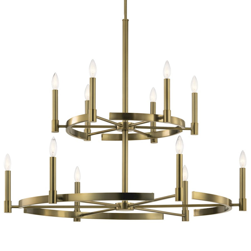 Kichler Tolani 12-Light Chandelier | Polished Nickel Steel Double-Tier Wagon Wheel | Dining Room & Great Room | 40 x 33.25 in | Model 52428PN