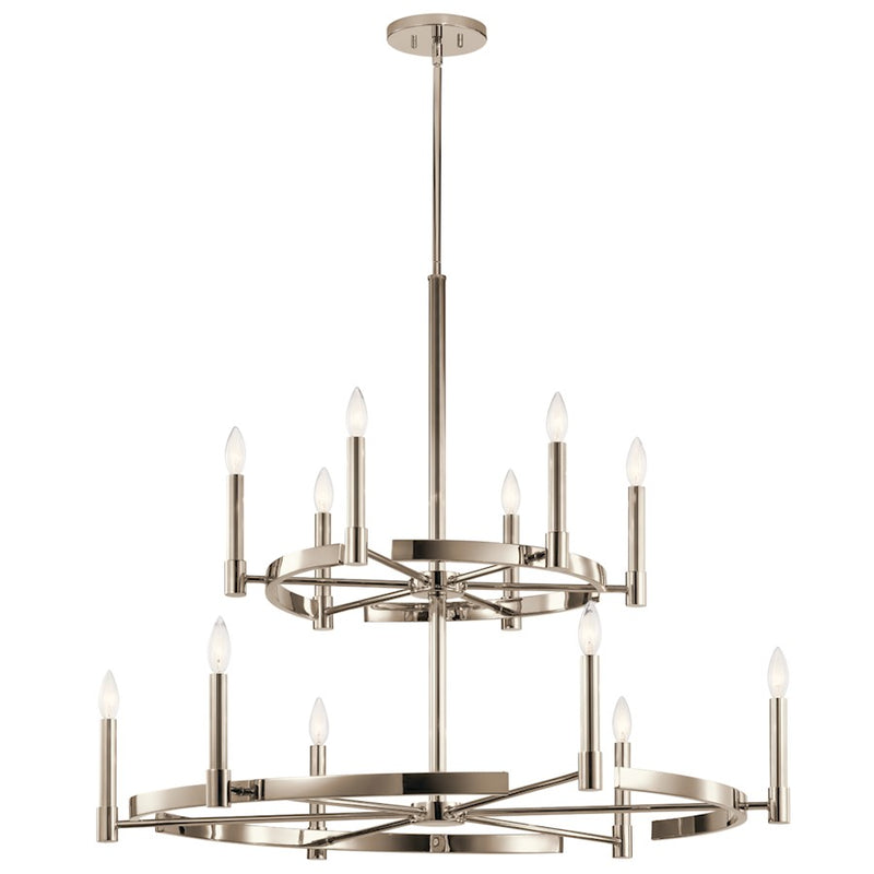 Kichler Tolani 12-Light Chandelier | Polished Nickel Steel Double-Tier Wagon Wheel | Dining Room & Great Room | 40 x 33.25 in | Model 52428PN