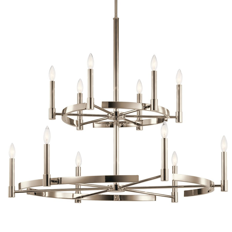 Kichler Tolani 12-Light Chandelier | Polished Nickel Steel Double-Tier Wagon Wheel | Dining Room & Great Room | 40 x 33.25 in | Model 52428PN
