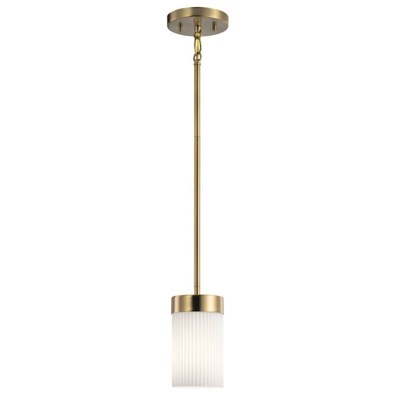 Kichler Ciona 1-Light Mini Pendant | Art Deco Polished Nickel and Ribbed Glass | Kitchen Island & Dining Room | 5 x 5 x 8 in | Model 52431PN