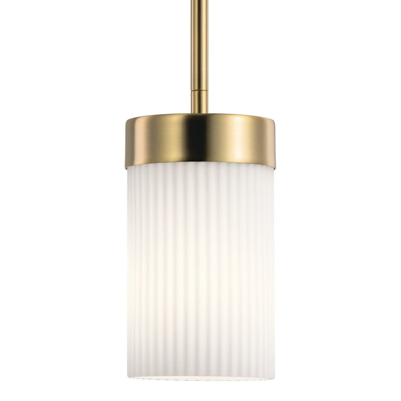 Kichler Ciona 1-Light Mini Pendant | Art Deco Polished Nickel and Ribbed Glass | Kitchen Island & Dining Room | 5 x 5 x 8 in | Model 52431PN