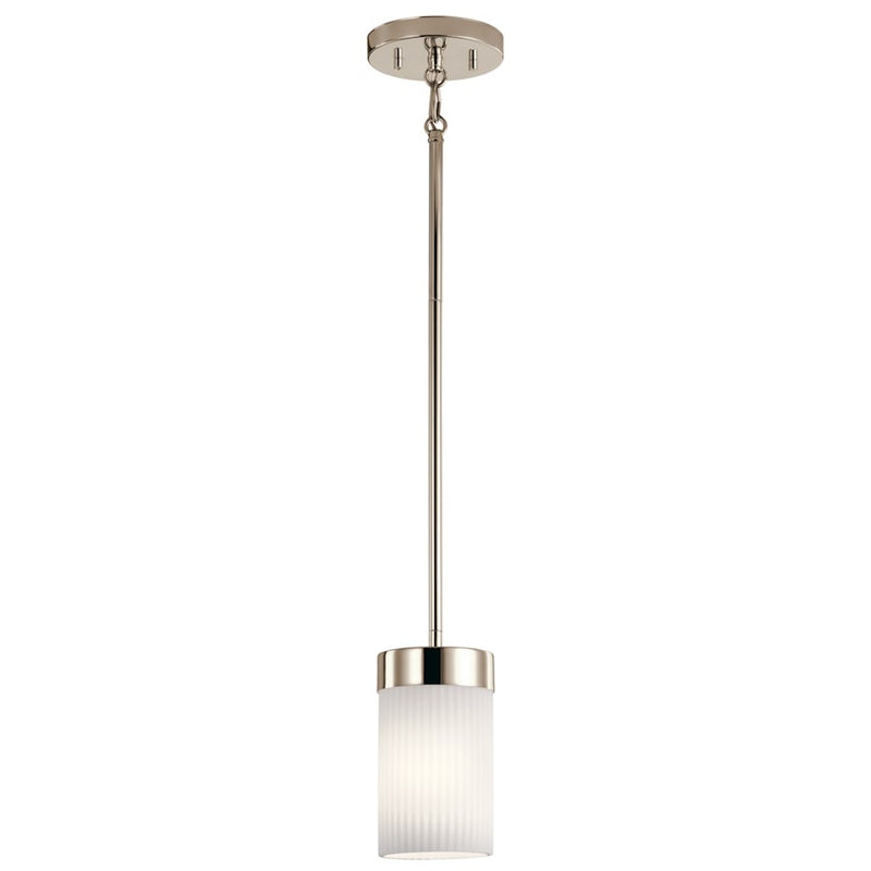 Kichler Ciona 1-Light Mini Pendant | Art Deco Polished Nickel and Ribbed Glass | Kitchen Island & Dining Room | 5 x 5 x 8 in | Model 52431PN