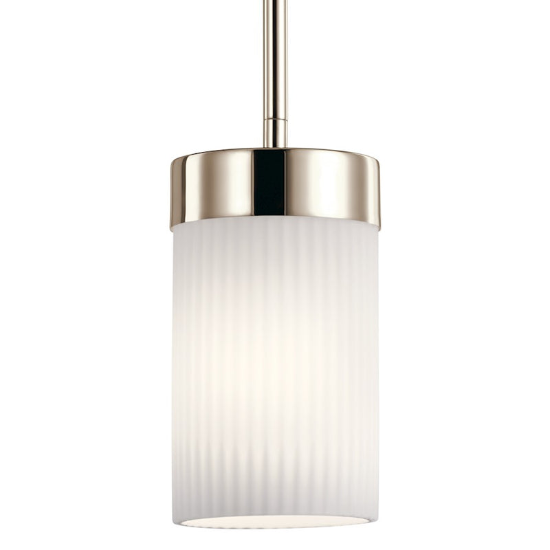 Kichler Ciona 1-Light Mini Pendant | Art Deco Polished Nickel and Ribbed Glass | Kitchen Island & Dining Room | 5 x 5 x 8 in | Model 52431PN
