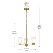 Kichler Stamos 18in 3-Light Chandelier | Modern Brushed Gold Steel and Clear Satin Etched Glass | Dining Room & Living Room | 15.5 in H | Model 52435BG