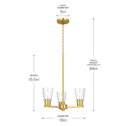 Kichler Stamos 18in 3-Light Chandelier | Modern Brushed Gold Steel and Clear Glass | Dining Room & Living Room | 15.5 in H | Model 52435BGCLR