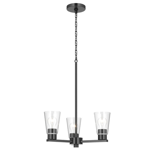 Kichler Stamos 18in 3-Light Chandelier | Modern Black Steel and Clear Glass | Dining Room & Living Room | 15.5 in H | Model 52435BKCLR