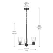 Kichler Stamos 18in 3-Light Chandelier | Modern Black Steel and Clear Glass | Dining Room & Living Room | 15.5 in H | Model 52435BKCLR
