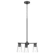 Kichler Stamos 18in 3-Light Chandelier | Modern Black Steel and Clear Glass | Dining Room & Living Room | 15.5 in H | Model 52435BKCLR