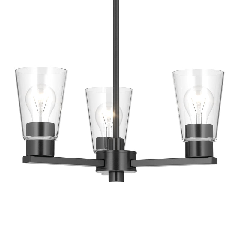 Kichler Stamos 18in 3-Light Chandelier | Modern Black Steel and Clear Glass | Dining Room & Living Room | 15.5 in H | Model 52435BKCLR