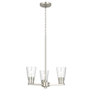 Kichler Stamos 18in 3-Light Chandelier | Modern Brushed Nickel Steel and Clear Glass | Dining Room & Living Room | 15.5 in H | Model 52435NICLR