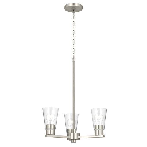 Kichler Stamos 18in 3-Light Chandelier | Modern Brushed Nickel Steel and Clear Glass | Dining Room & Living Room | 15.5 in H | Model 52435NICLR