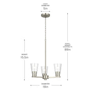 Kichler Stamos 18in 3-Light Chandelier | Modern Brushed Nickel Steel and Clear Glass | Dining Room & Living Room | 15.5 in H | Model 52435NICLR