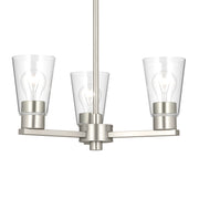 Kichler Stamos 18in 3-Light Chandelier | Modern Brushed Nickel Steel and Clear Glass | Dining Room & Living Room | 15.5 in H | Model 52435NICLR