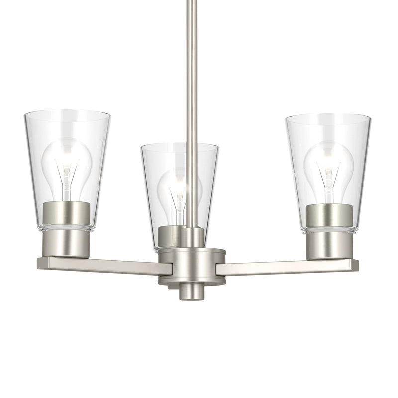 Kichler Stamos 18in 3-Light Chandelier | Modern Brushed Nickel Steel and Clear Glass | Dining Room & Living Room | 15.5 in H | Model 52435NICLR