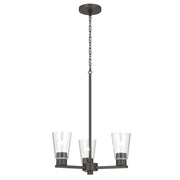 Kichler Stamos 18in 3-Light Chandelier | Modern/Contemporary Olde Bronze Steel and Clear Satin Etched Glass | Dining Room & Living Room | Model 52435OZCLR