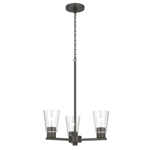 Kichler Stamos 18in 3-Light Chandelier | Modern/Contemporary Olde Bronze Steel and Clear Satin Etched Glass | Dining Room & Living Room | Model 52435OZCLR