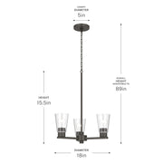 Kichler Stamos 18in 3-Light Chandelier | Modern/Contemporary Olde Bronze Steel and Clear Satin Etched Glass | Dining Room & Living Room | Model 52435OZCLR