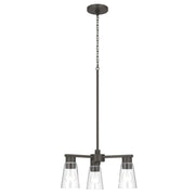 Kichler Stamos 18in 3-Light Chandelier | Modern/Contemporary Olde Bronze Steel and Clear Satin Etched Glass | Dining Room & Living Room | Model 52435OZCLR
