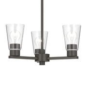 Kichler Stamos 18in 3-Light Chandelier | Modern/Contemporary Olde Bronze Steel and Clear Satin Etched Glass | Dining Room & Living Room | Model 52435OZCLR