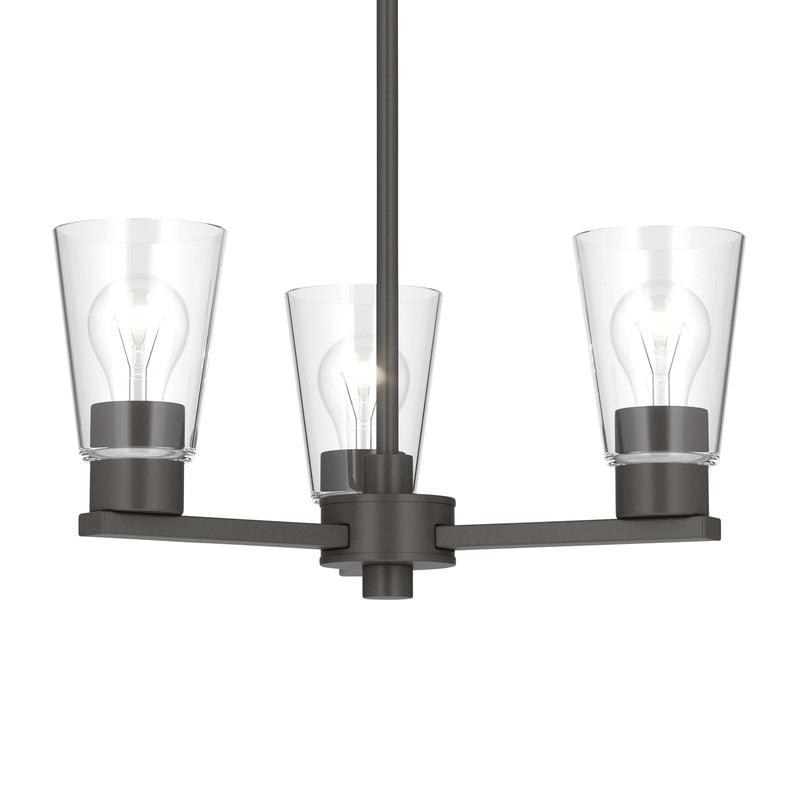 Kichler Stamos 18in 3-Light Chandelier | Modern/Contemporary Olde Bronze Steel and Clear Satin Etched Glass | Dining Room & Living Room | Model 52435OZCLR