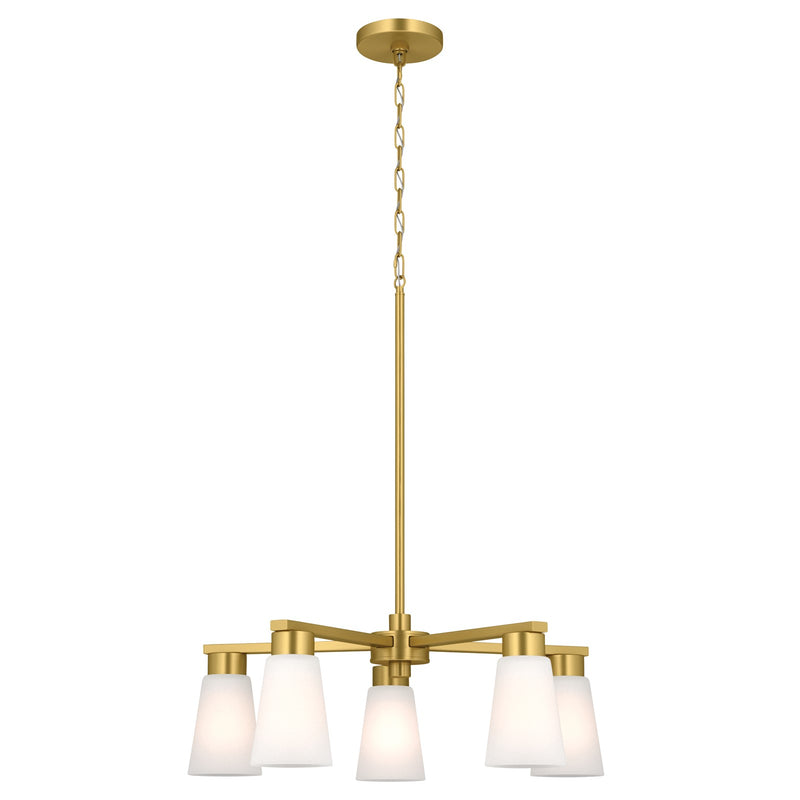 Kichler Stamos 24in 5-Light Chandelier | Modern/Contemporary Brushed Gold Steel and Clear Satin Etched Glass | Dining Room & Living Room | Model 52436BG
