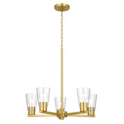 Kichler Stamos 24in 5-Light Chandelier | Modern/Contemporary Brushed Gold Steel and Clear Glass | Dining Room & Living Room | 24 x 24 x 15.5 in | Model 52436BGCLR