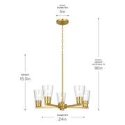 Kichler Stamos 24in 5-Light Chandelier | Modern/Contemporary Brushed Gold Steel and Clear Glass | Dining Room & Living Room | 24 x 24 x 15.5 in | Model 52436BGCLR
