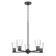 Kichler Stamos 24in 5-Light Chandelier | Modern/Contemporary Black Steel and Clear Glass | Dining Room & Living Room | 24 x 24 x 15.5 in | Model 52436BKCLR