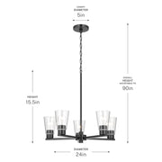 Kichler Stamos 24in 5-Light Chandelier | Modern/Contemporary Black Steel and Clear Glass | Dining Room & Living Room | 24 x 24 x 15.5 in | Model 52436BKCLR