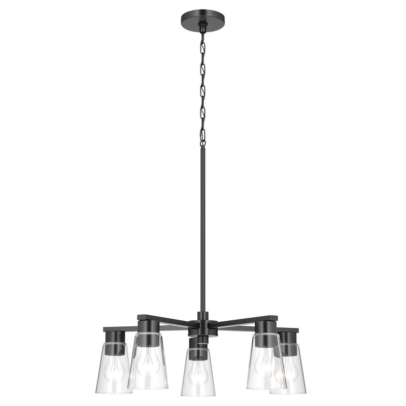 Kichler Stamos 24in 5-Light Chandelier | Modern/Contemporary Black Steel and Clear Glass | Dining Room & Living Room | 24 x 24 x 15.5 in | Model 52436BKCLR