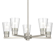 Kichler Stamos 24in 5-Light Chandelier | Modern Brushed Nickel Steel and Clear Satin Etched Glass | Kitchen Island & Dining Room | 24 x 24 x 15.5 in | Model 52436NICLR
