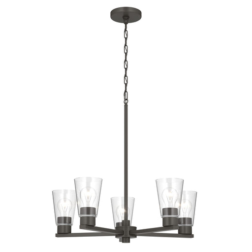 Kichler Stamos 24in 5-Light Chandelier | Modern Olde Bronze Steel and Clear Satin Etched Glass | Kitchen Island & Dining Room | 24 x 24 x 15.5 in | Model 52436OZCLR