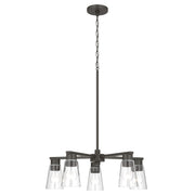 Kichler Stamos 24in 5-Light Chandelier | Modern Olde Bronze Steel and Clear Satin Etched Glass | Kitchen Island & Dining Room | 24 x 24 x 15.5 in | Model 52436OZCLR