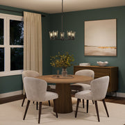 Kichler Stamos 24in 5-Light Chandelier | Modern Olde Bronze Steel and Clear Satin Etched Glass | Kitchen Island & Dining Room | 24 x 24 x 15.5 in | Model 52436OZCLR