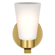 Kichler Stamos 8in 1-Light Wall Sconce | Modern Brushed Gold Steel and Clear Satin Etched Glass | Hallway & Bathroom Accent | 5 x 8 x 5.5 in | Model 52437BG