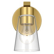 Kichler Stamos 8in 1-Light Wall Sconce | Modern Brushed Gold Steel and Clear Glass | Hallway & Bathroom Accent | 5 x 8 x 5.5 in | Model 52437BGCLR
