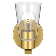Kichler Stamos 8in 1-Light Wall Sconce | Modern Brushed Gold Steel and Clear Glass | Hallway & Bathroom Accent | 5 x 8 x 5.5 in | Model 52437BGCLR