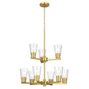 Kichler Stamos 24in 9-Light Chandelier | Modern Brushed Gold Steel and Clear Glass | Dining Room & Living Room | 27in H | Model 52438BGCLR
