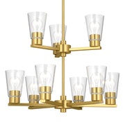Kichler Stamos 24in 9-Light Chandelier | Modern Brushed Gold Steel and Clear Glass | Dining Room & Living Room | 27in H | Model 52438BGCLR