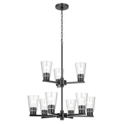 Kichler Stamos 24in 9-Light Chandelier | Modern Black Steel and Clear Glass | Dining Room & Living Room | 27in H | Model 52438BKCLR